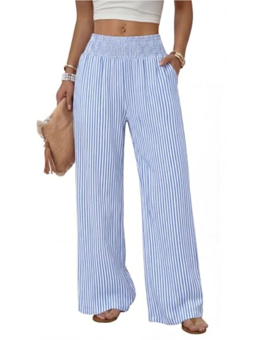 Women High Waist Wide Leg Palazzo Pants with Pockets Flow Loose Casual Trousers